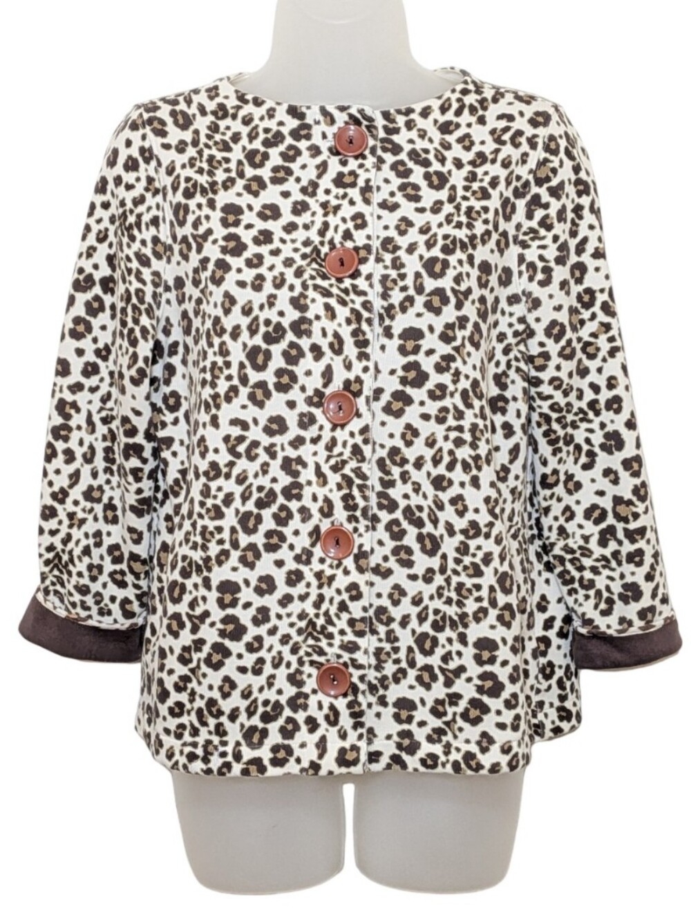 Liz Claiborne  | Petite Cream Knit Cardigan |  Neutral Tone | Animal Print |